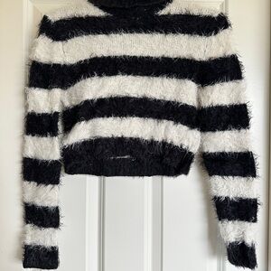 Bebe Cozy Black and White Striped Cropped Sweater Size Small